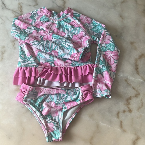 Tommy Bahama 3T Rash Guard Swimsuit Pink Ruffle Hibiscus Wonder Nation Rainbow - Picture 4 of 16